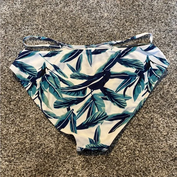 White swim bottoms with blue and green Leaf Print - Picture 5 of 5